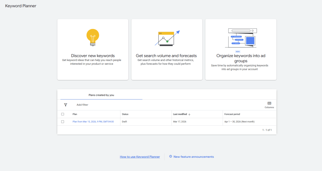Google keyword planner for keyword research for search engine optimization and website ranking.